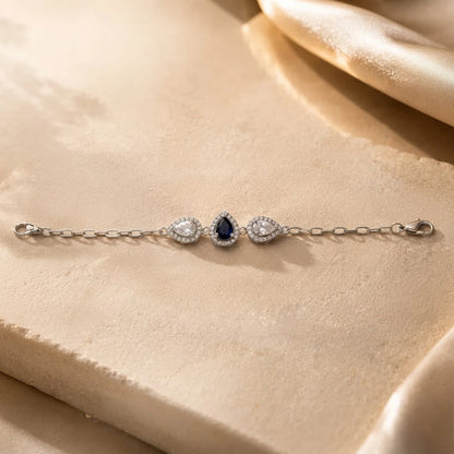 Midnight Teardrop Halo Ladies Bracelet | 925 Sterling Silver