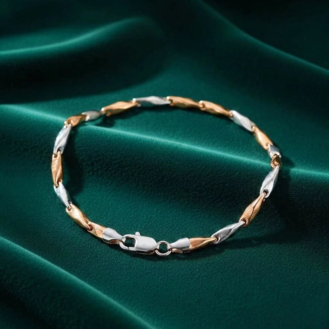Dual-Tone Sculpted Link Ladies Bracelet | 925 Sterling Silver