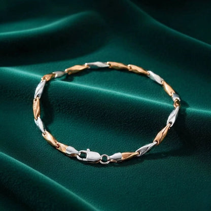 Dual-Tone Sculpted Link Ladies Bracelet | 925 Sterling Silver