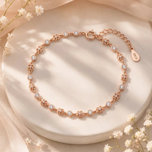 Rose Bloom Bezel Ladies Bracelet | 925 Sterling Silver