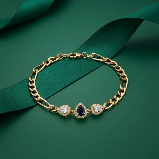 Blue Pear Trio Halo Ladies Bracelet | 925 Sterling Silver