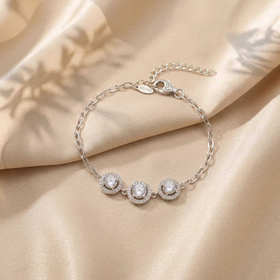 Triple Round Halo Ladies Bracelet | 925 Sterling Silver