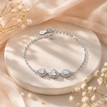 Triple Heart Halo Ladies Bracelet | 925 Sterling Silver