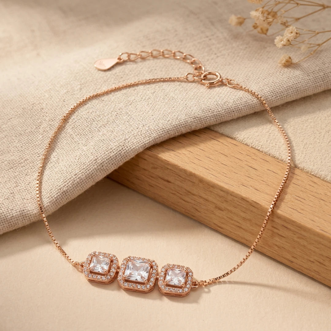 Princess Trio Halo Ladies Bracelet | 925 Sterling Silver