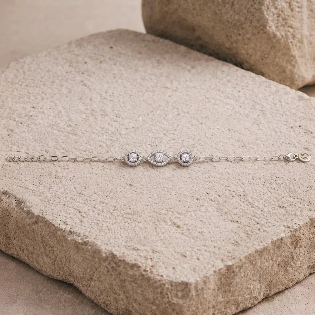Marquise Center Trio Halo Ladies Bracelet | 925 Sterling Silver