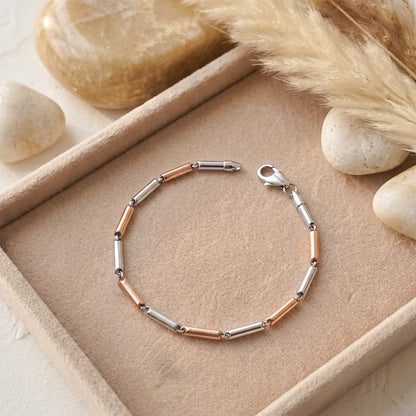 Dual-Tone Bar Link Ladies Bracelet | 925 Sterling Silver