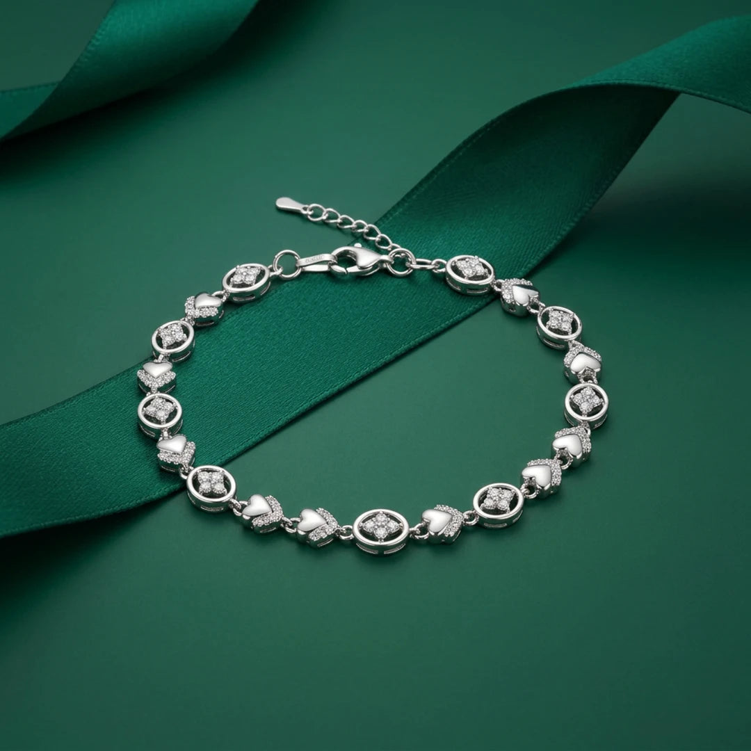 Heart & Halo Link Ladies Bracelet | 925 Sterling Silver