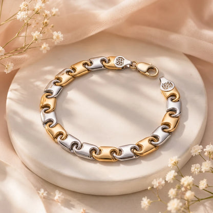 Dual-Tone Interlock Link Ladies Bracelet | 925 Sterling Silver