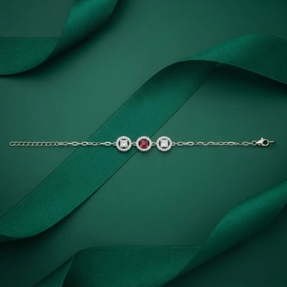 Crimson Square Trio Halo Ladies Bracelet | 925 Sterling Silver