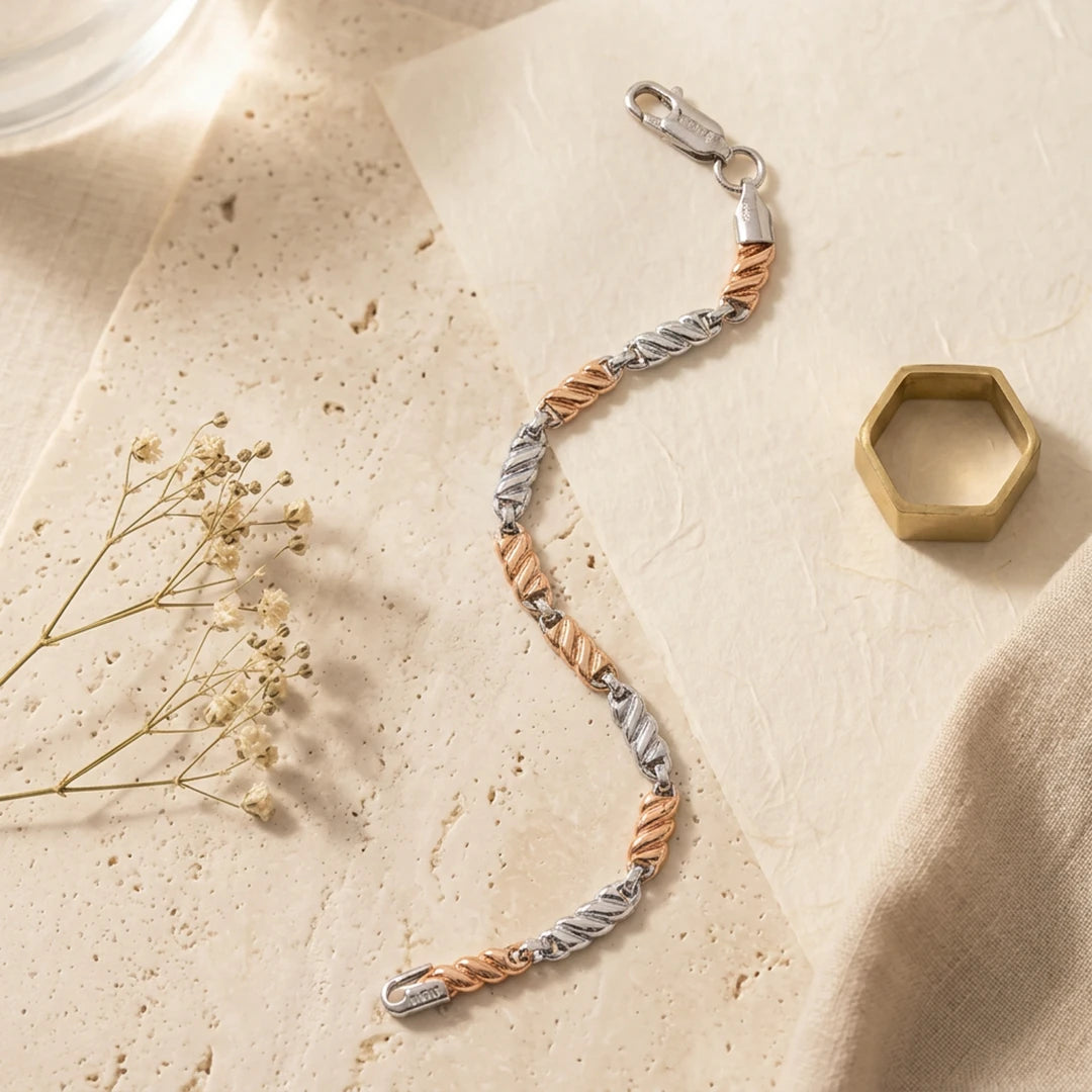 Dual-Tone Twist Link Ladies Bracelet | 925 Sterling Silver