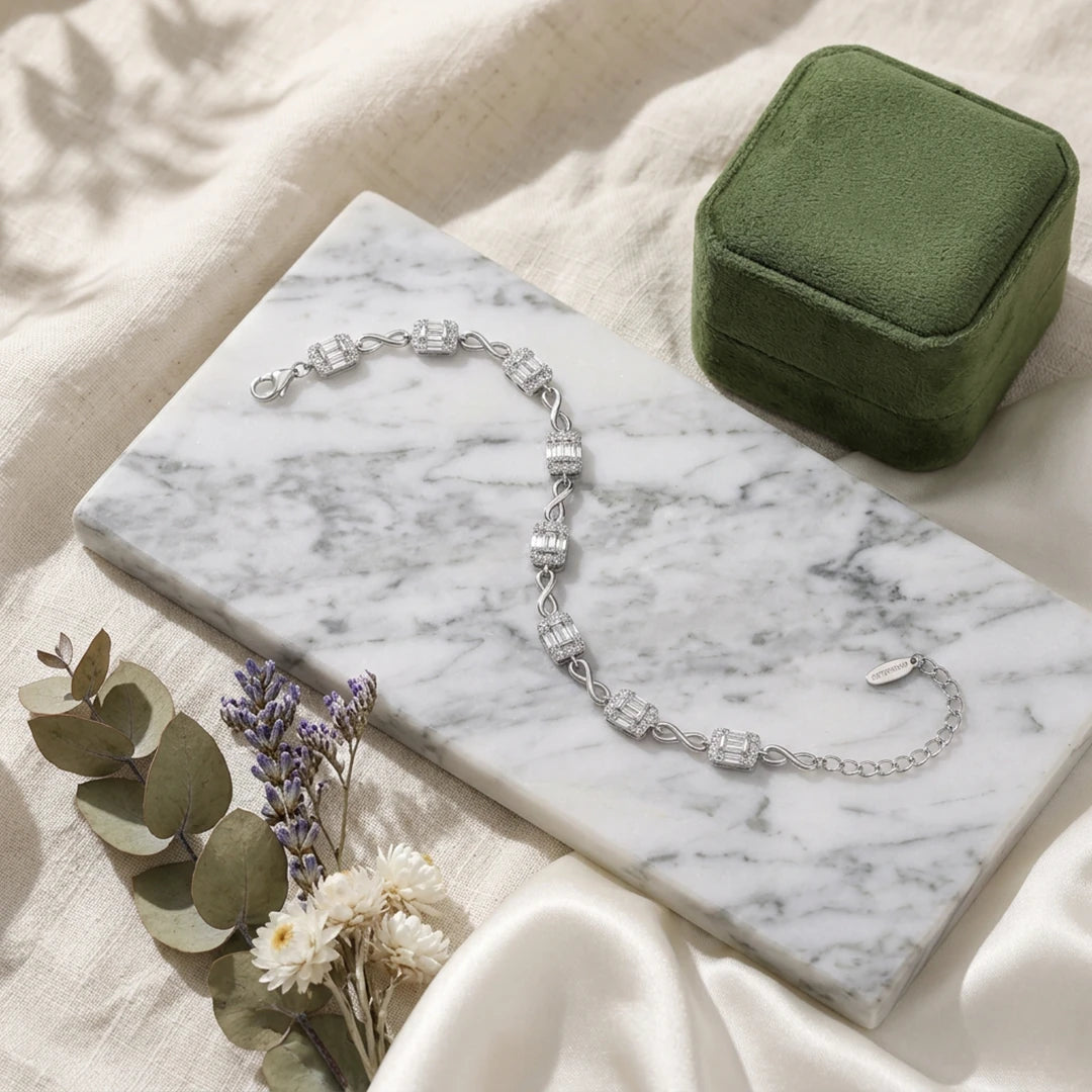 Infinity Baguette Link Ladies Bracelet | 925 Sterling Silver