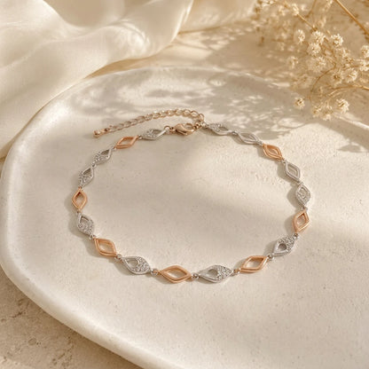 Dual-Tone Leaf Link Ladies Bracelet | 925 Sterling Silver