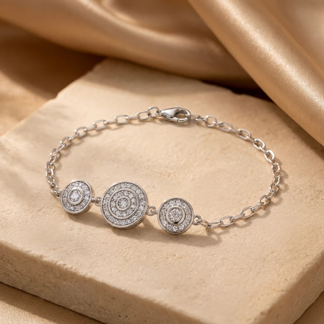 Concentric Circle Pavé Trio Ladies Bracelet | 925 Sterling Silver