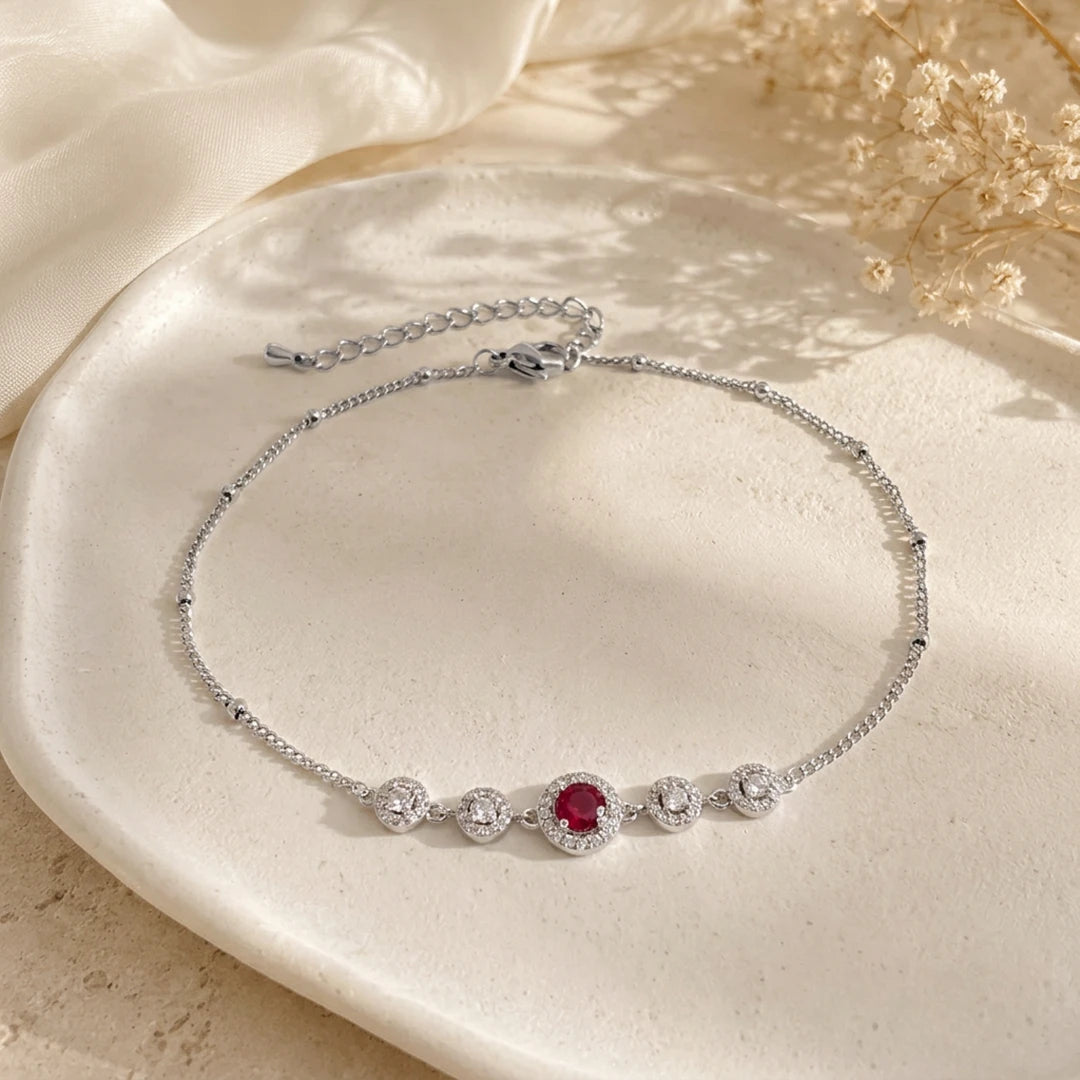 Ruby Orbit Pavé Ladies Bracelet | 925 Sterling Silver