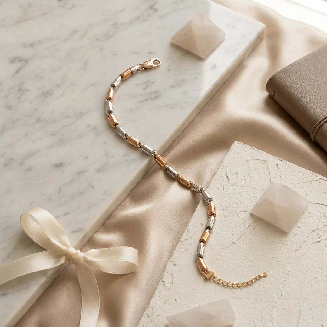 Dual-Tone Capsule Link Ladies Bracelet | 925 Sterling Silver