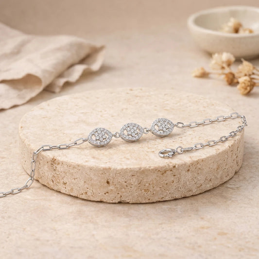 Floral Marquise Trio Ladies Bracelet | 925 Sterling Silver