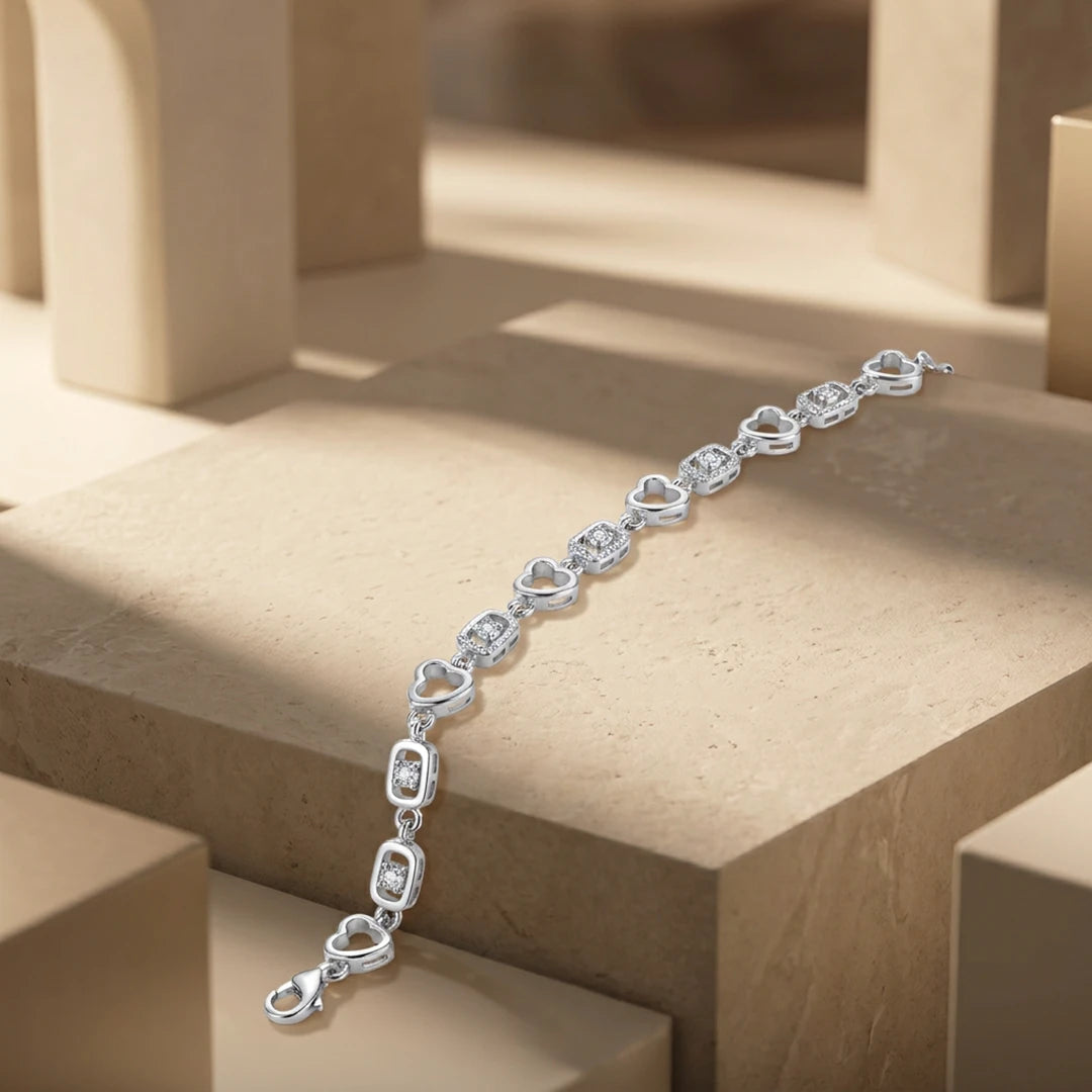 Heart & Solitaire Link Ladies Bracelet | 925 Sterling Silver