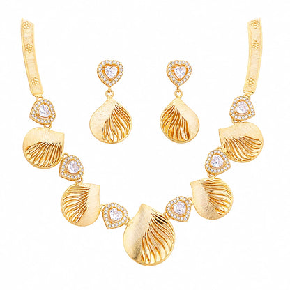 Golden Ripple Leaf Necklace Set | 925 Sterling Silver