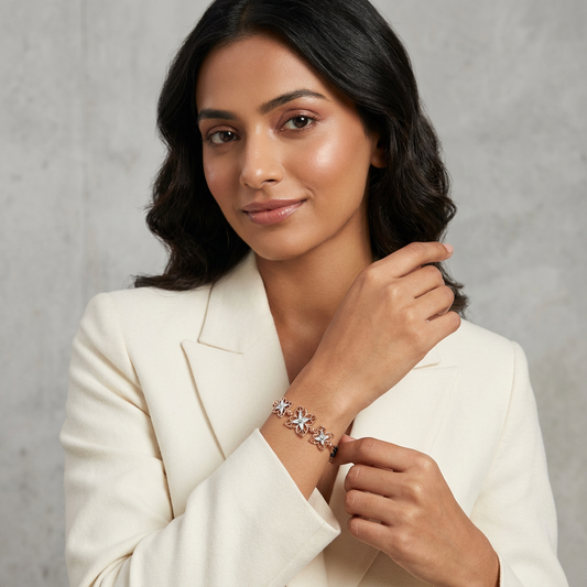 Rose Gold Clematis Frame Trio Ladies Bracelet | 925 Sterling Silver