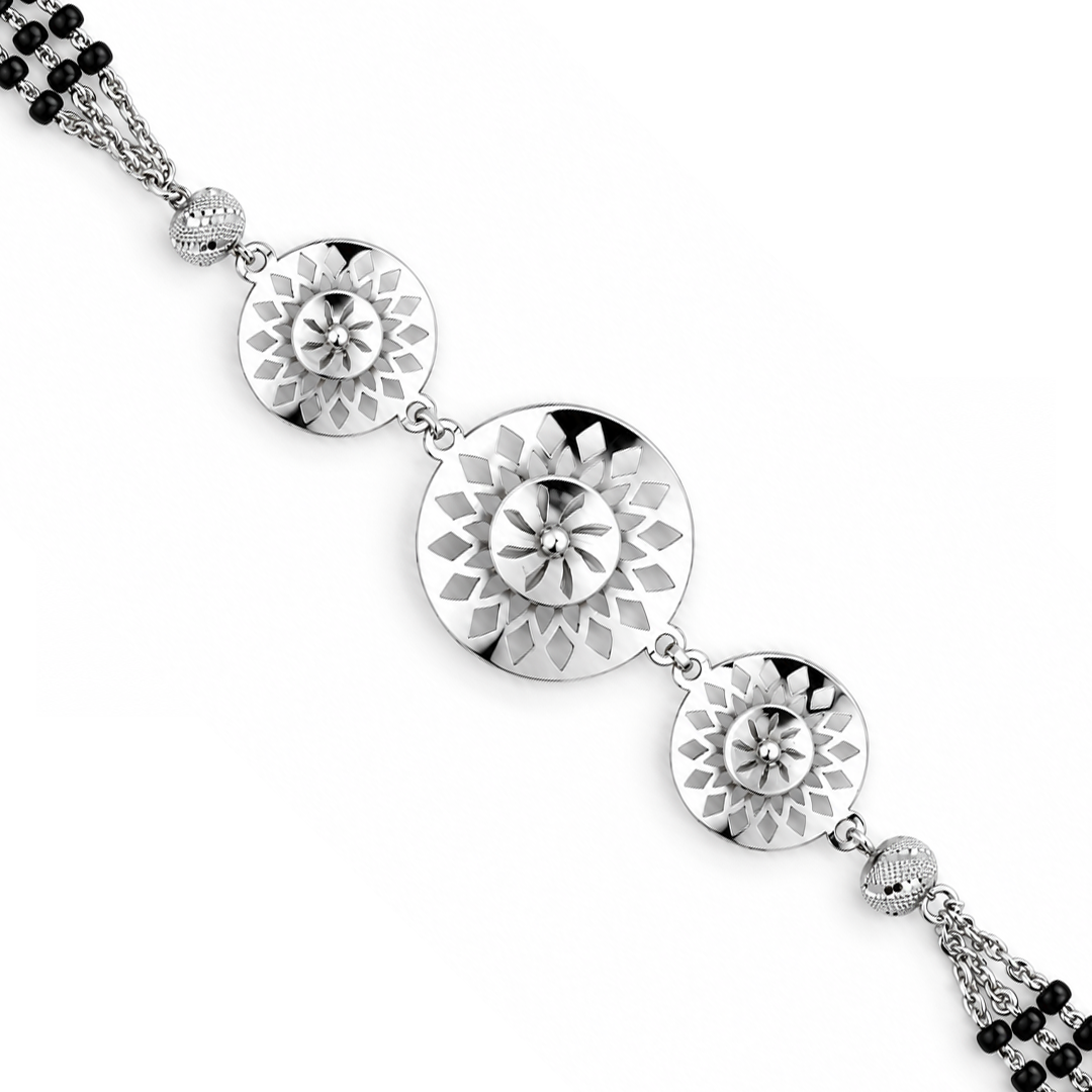 Silver Sunburst Mandala Disc Ladies Bracelet | 925 Sterling Silver