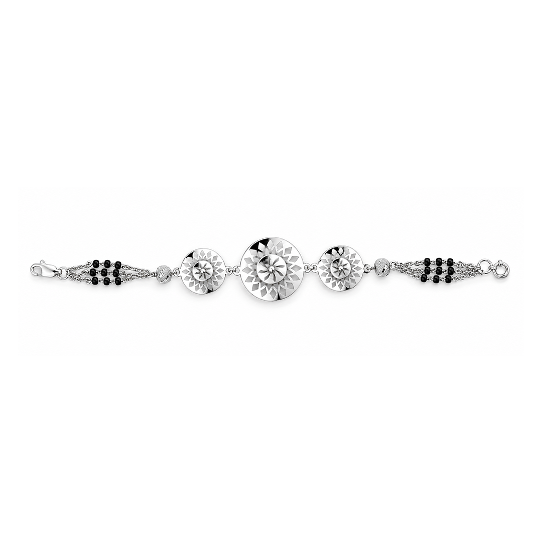 Silver Sunburst Mandala Disc Ladies Bracelet | 925 Sterling Silver