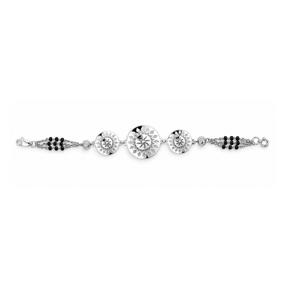 Silver Sunburst Mandala Disc Ladies Bracelet | 925 Sterling Silver