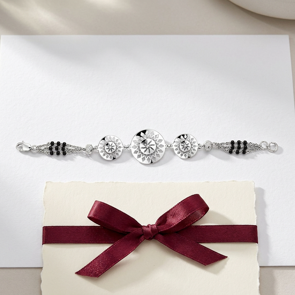 Silver Sunburst Mandala Disc Ladies Bracelet | 925 Sterling Silver