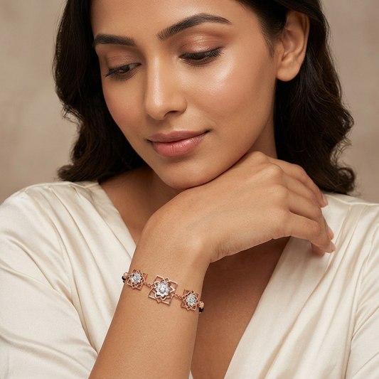 Rose Gold Lotus Slim Chain Ladies Bracelet | 925 Sterling Silver