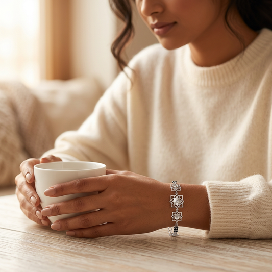 Silver Lotus Lattice Five Motif Ladies Bracelet | 925 Sterling Silver