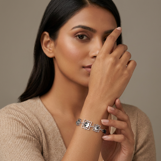 Silver Lotus Lattice Five Motif Ladies Bracelet | 925 Sterling Silver