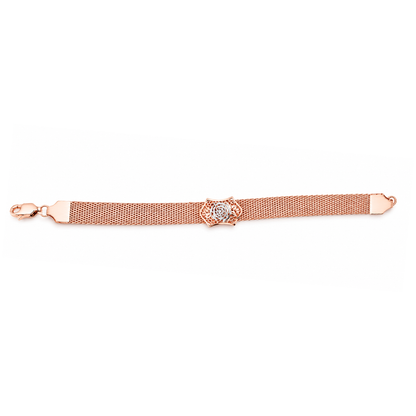 Rose Gold Mesh Rose Plaque Ladies Bracelet | 925 Sterling Silver