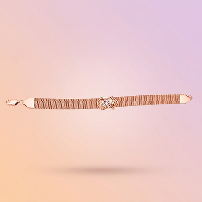 Rose Gold Mesh Rose Plaque Ladies Bracelet | 925 Sterling Silver