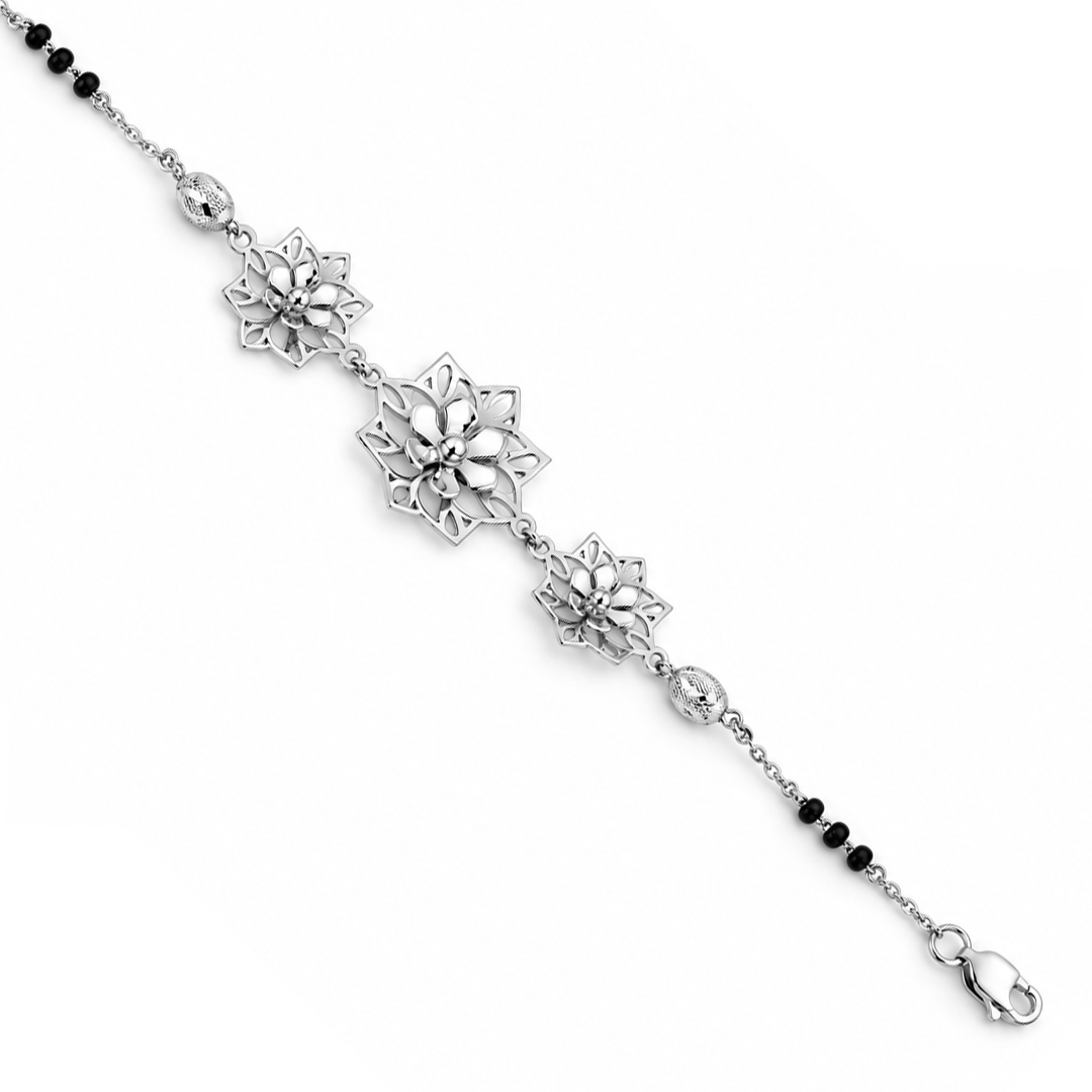 Silver Water Lily Slim Chain Ladies Bracelet | 925 Sterling Silver