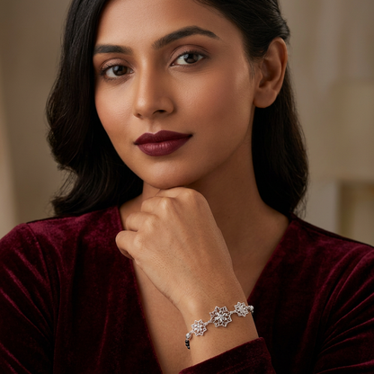 Silver Water Lily Slim Chain Ladies Bracelet | 925 Sterling Silver