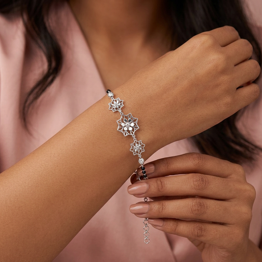 Silver Water Lily Slim Chain Ladies Bracelet | 925 Sterling Silver