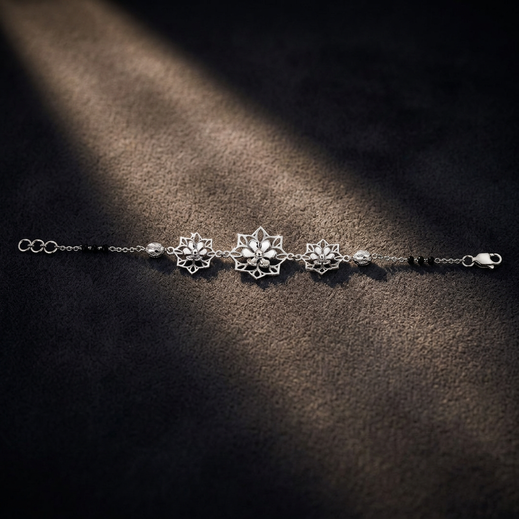 Silver Water Lily Slim Chain Ladies Bracelet | 925 Sterling Silver