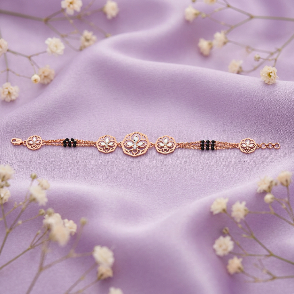 Rose Gold Octagon Petal Ladies Bracelet | 925 Sterling Silver