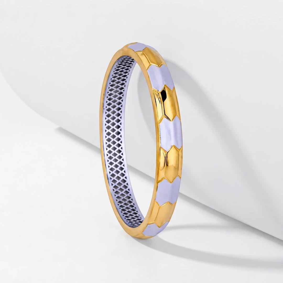Dual-Tone Hex Facet Ladies Bangle | 925 Sterling Silver