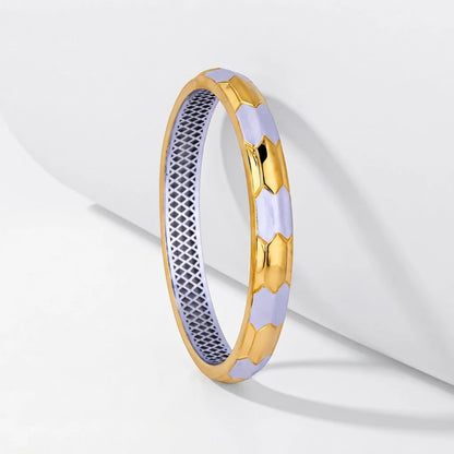 Dual-Tone Hex Facet Ladies Bangle | 925 Sterling Silver