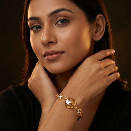 Golden Butterfly Lattice Cube Ladies Bracelet | 925 Sterling Silver