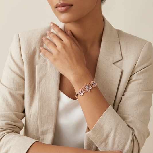 Rose Gold Grid Petal Bloom Ladies Bracelet | 925 Sterling Silver