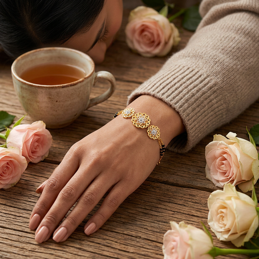 Golden Scallop Bloom Medallion Ladies Bracelet | 925 Sterling Silver