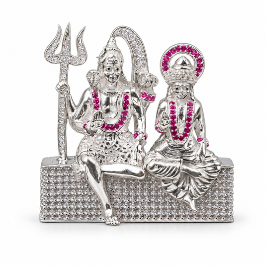 Silver Tone Lord Shiva & Sai Baba Idol with Pink and Clear Stone Work
