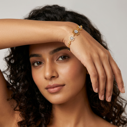 Golden Starframe Lily Trio Ladies Bracelet | 925 Sterling Silver