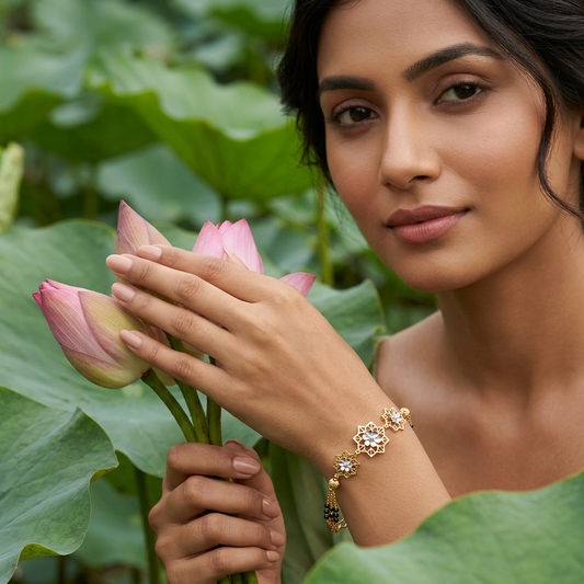 Golden Starframe Lily Trio Ladies Bracelet | 925 Sterling Silver