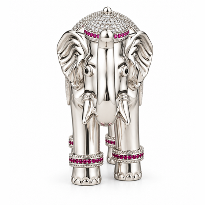 Silver Tone Decorative Elephant Statue with Pink & Clear Stone Work