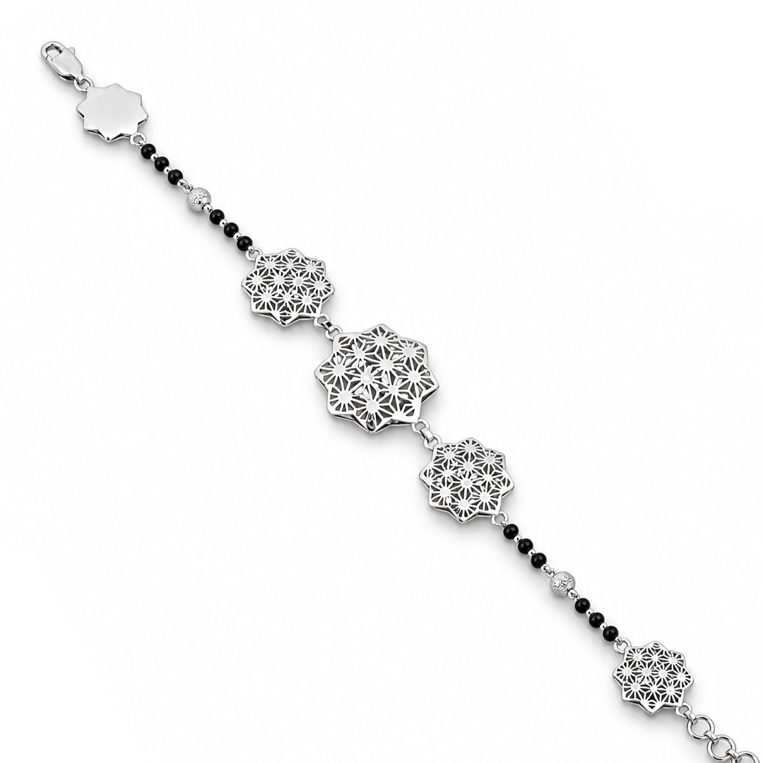 Silver Star Lattice Bead Chain Ladies Bracelet | 925 Sterling Silver