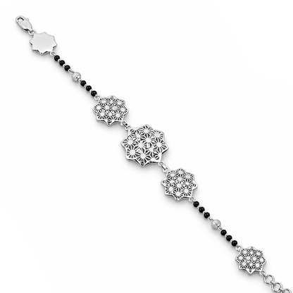 Silver Star Lattice Bead Chain Ladies Bracelet | 925 Sterling Silver