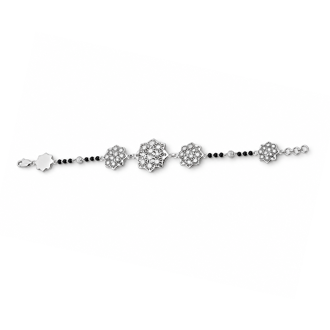 Silver Star Lattice Bead Chain Ladies Bracelet | 925 Sterling Silver