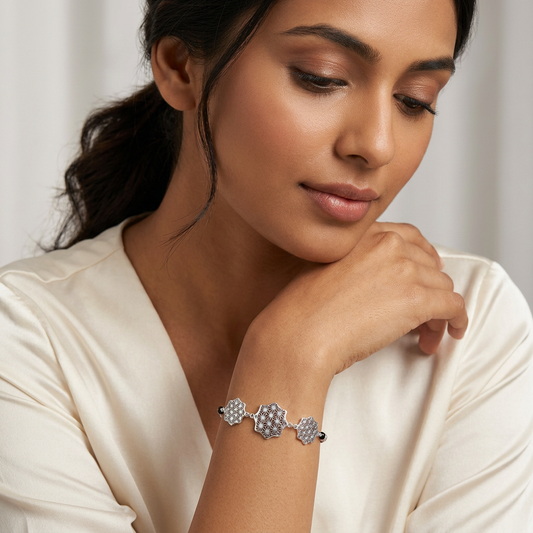 Silver Star Lattice Bead Chain Ladies Bracelet | 925 Sterling Silver